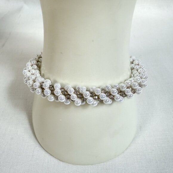 Vintage Beaded Pearl & Crystal Rope Bracelet w/ Butterfly Charm Toggle Clasp 7.5 - Picture 1 of 6